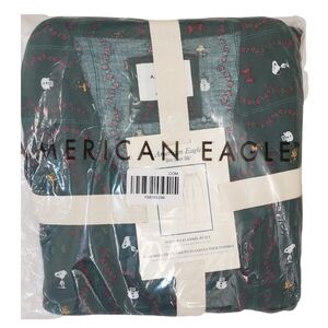 AMERICAN EAGLE Pajama Set Snoopy Flannel Deep Forest NWT